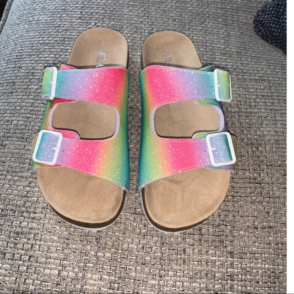 The children’s place girls glitter buckled slides, sz 2